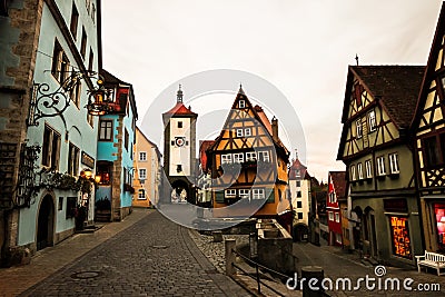 Famous street and colorful houses of Rothenburg Stock Photo