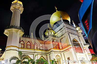 The Famous Sultan Mosque Singapore at Night Editorial Stock Photo