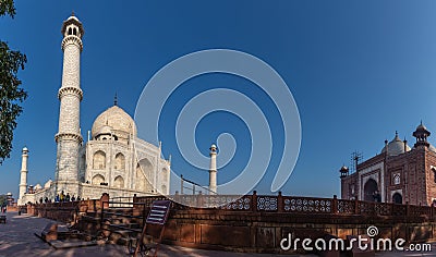 Famous Taj Mahal mosque close panorama, India Stock Photo