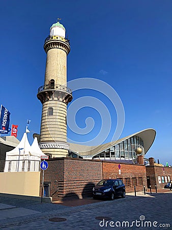 Famous Teepott restuarant and lighthouse, Warnemunde, near Rostock Editorial Stock Photo