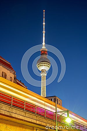 The famous Television Tower in Berlin at night Editorial Stock Photo