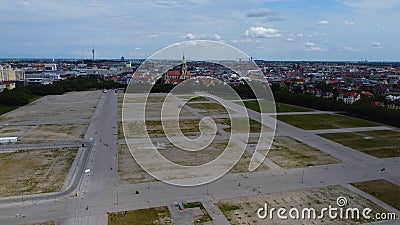Famous Theresienwiese in Munich - the grounds of the Original Oktoberfest - aerial view Stock Photo