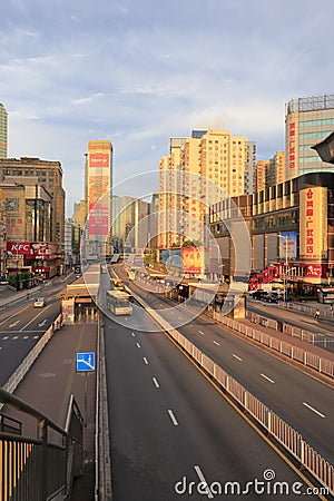 The famous tianhelu ( tianhe road ) at sunrise in guangzhou Editorial Stock Photo