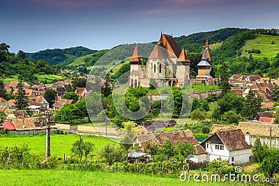 Famous Transylvanian touristic village with saxon fortified church, Biertan, Romania Stock Photo