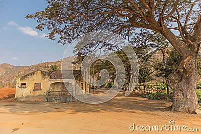 Famous tree of africa. Baobab. Angola. With african village. Stock Photo