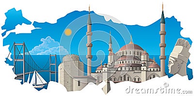 Famous turkish landmarks Vector Illustration