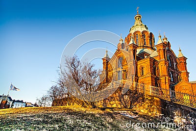 Famous Uspenski Cathedral at sunset, Helsinki, Finland Stock Photo