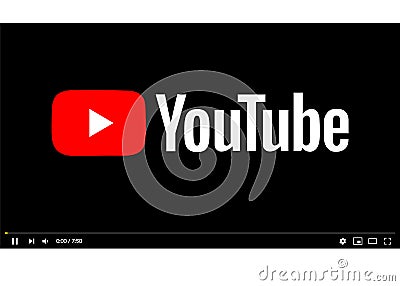 Famous video player. YouTube logo on screen. Social media and video sharing. Vector Illustration