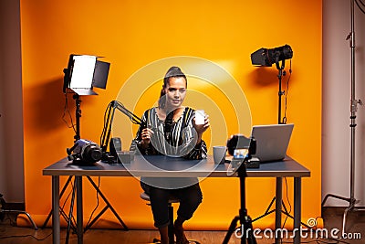 Famous videographer recording podcast Stock Photo