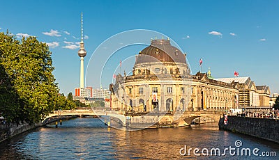 Famous view on TV tower and Bode Museum on Museum Island in Berlin Editorial Stock Photo