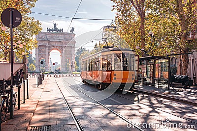 Famous vintage tram in Milan, Lombardia, Italy Stock Photo