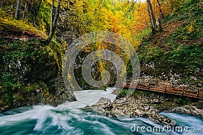 The famous Vintgar gorge Canyon with wooden pats,Bled,Triglav,Slovenia,Europe Stock Photo