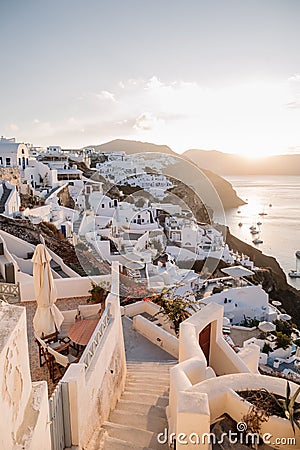 Famous white buildings of Oia town in Santorini Stock Photo