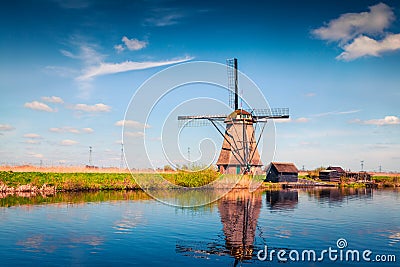 Famous windmills in Kinderdijk museum in Holland Editorial Stock Photo
