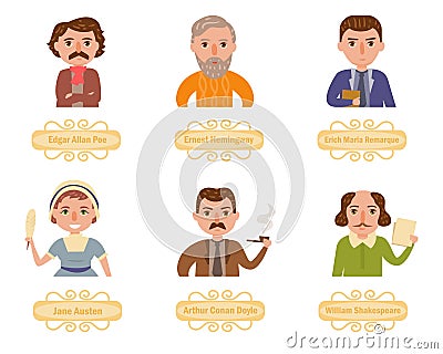 Famous writers. Vector. Cartoon. Vector Illustration