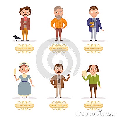 Famous writers. Vector. Cartoon. Vector Illustration