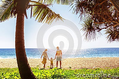 Famyly at idyllic tropical sea thai beach Stock Photo