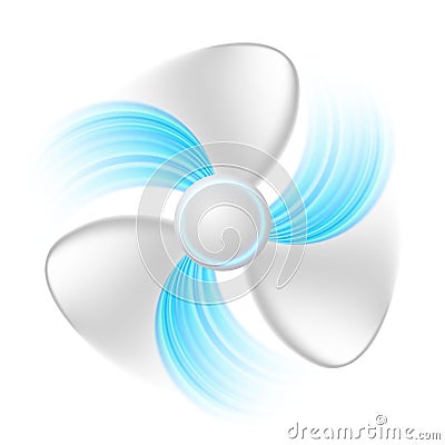 Fan with blue air currents isolated on a white background. Ventilator refrigeration, air conditioning, climate control Cartoon Illustration