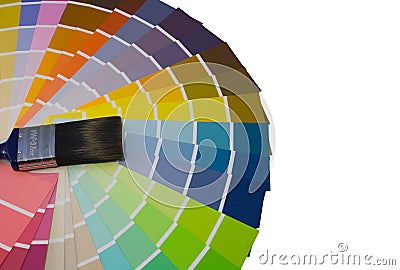 Fan of colour swatches and paint brush Stock Photo