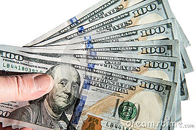 Fan of 100-dollar bills Stock Photo