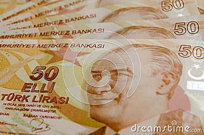 Fan of Fifty Lira Banknotes Stock Photo