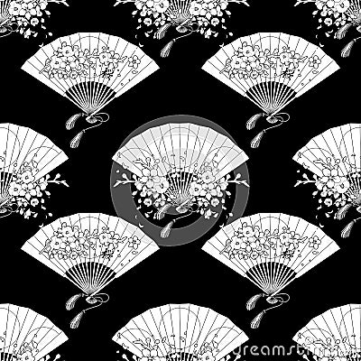 Fan with floral decoration Vector Illustration