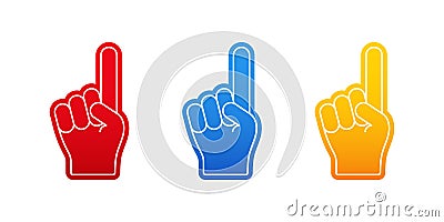 Fan Foam Fingers. Three foam hand with raising forefinger. Vector scalable graphics Stock Photo