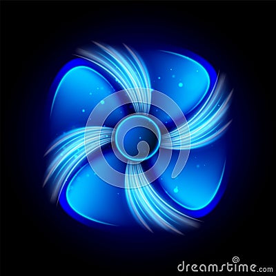 Fan icon with air or water currents. Propeller with air waves flow. Ventilator refrigeration, air conditioning, climate Stock Photo