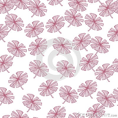 Fan palm leaves seamless pattern on. Vintage foliage of palmetto in engraving style Vector Illustration