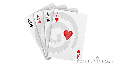 A fan of playing cards consisting of four Ace Isolated on white background. 3d rendering Illustration of all the aces as Stock Photo