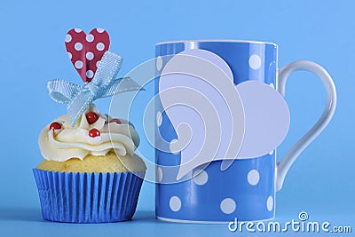 Fancy blue theme cupcake with coffee Stock Photo