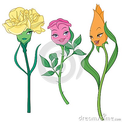 Fancy cartoon flowers. Vector illustration. Vector Illustration