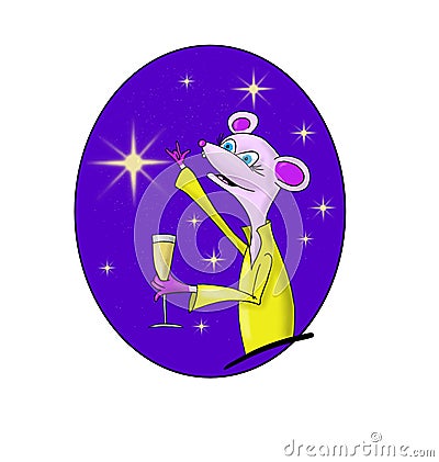 Fancy cartoon mouse with a drink Stock Photo