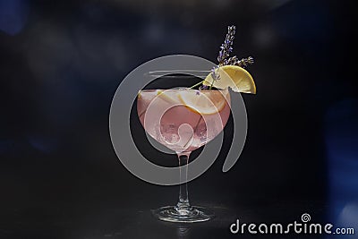 Fancy cocktail with fresh fruit. Gin and tonic drink with ice at a party Stock Photo