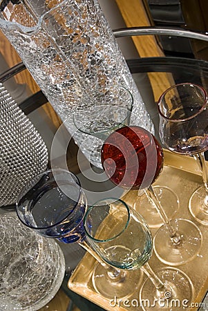 Fancy cocktail glasses and crackled glass Stock Photo