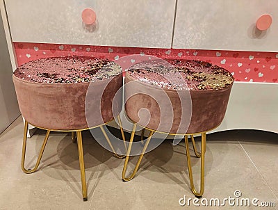 abric seating stool in solid colour Stock Photo