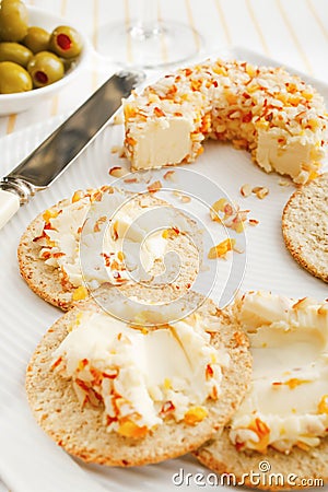 Cream Cheese and Crackers Stock Photo