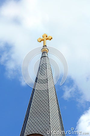 Fancy Cross Topper on steeple Stock Photo