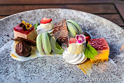 Fancy desert served in gourmet restaurant Stock Photo