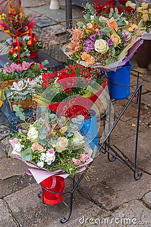 Fancy Flower Bouquets Stand Stock Photo