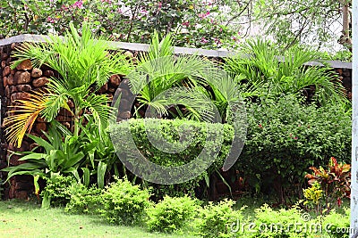 Fancy garden built near the wall Stock Photo