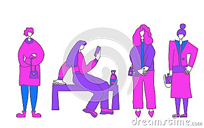 Girls characters isolated. Vector cute falt woman Vector Illustration