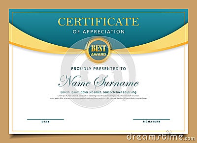 fancy gold and blue diploma certificate template by vector design Vector Illustration