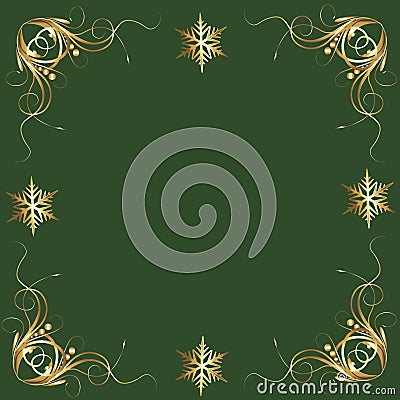 Fancy Gold Snowflakes on Green Holiday Accent Tile Stock Photo