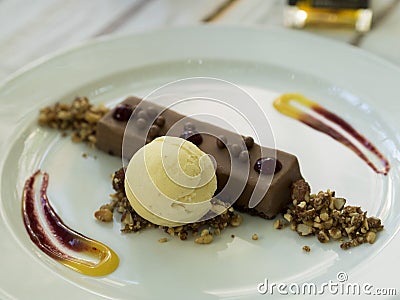 Fancy ice cream bar with a scoop of vanilla ice cream Stock Photo