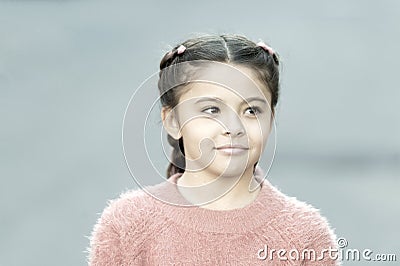 Fancy look. Braided cutie. Little girl with cute braids close up. Kanekalon strand in braids of child. Braided hairstyle Stock Photo