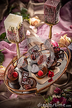 Fancy mousse in little chocolate bowls Stock Photo