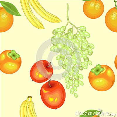 A fancy pattern. Ripe beautiful fruit. Suitable as wallpaper in the kitchen, as a background for packaging products. Creates a Cartoon Illustration