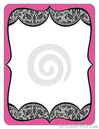 Fancy pink frame printout with black lace Stock Photo