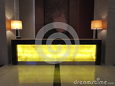 Fancy Reception Desk Lobby in Luxury Resot Hotel Stock Photo